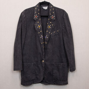 Vintage Dreams bedazzled studded black denim jacket-M